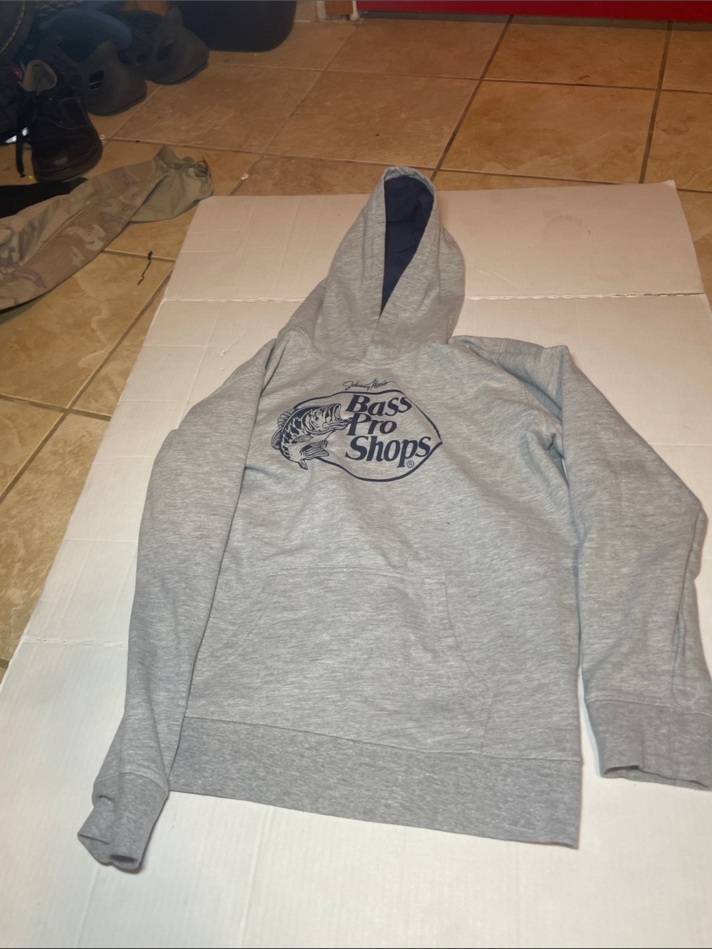Bass Pro Shops Light Gray Hoodie with Navy Logo